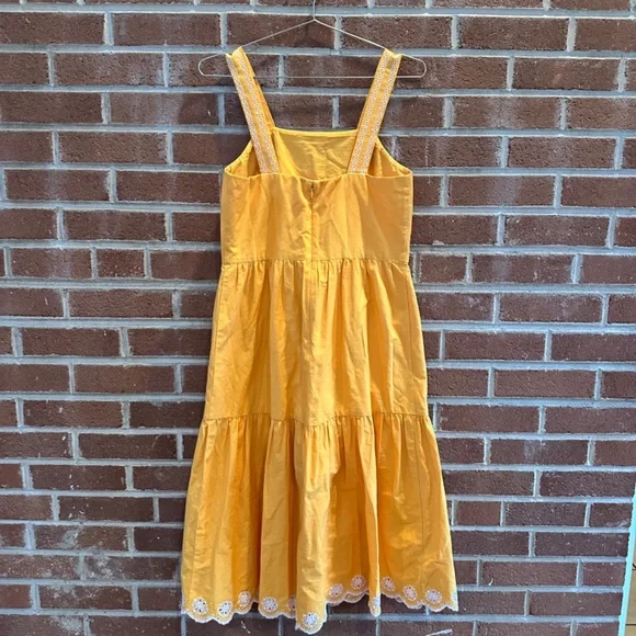 J. Crew Embroidered Scalloped Tiered Midi Dress 0 Marigold - Picture 13 of 14